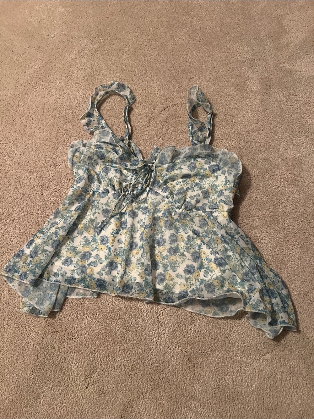 Target Blue & White Floral Ruffle Tie-Front Camisole